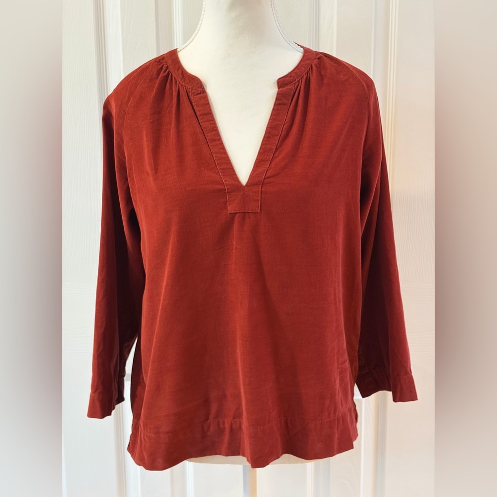 Marine Layer Terracotta V-Neck Corduroy 3/4 Arm Cotton Top Size M